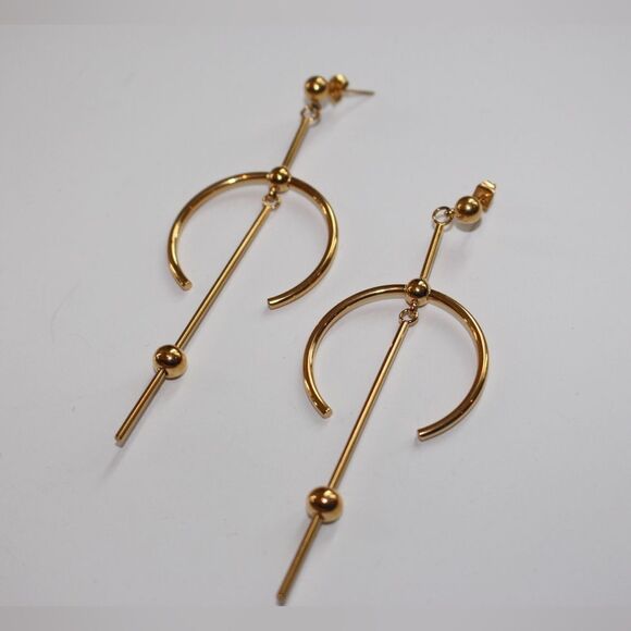New Geometric long drop earrings, stainless steel 18k gold plated modern earring - Picture 2 of 4